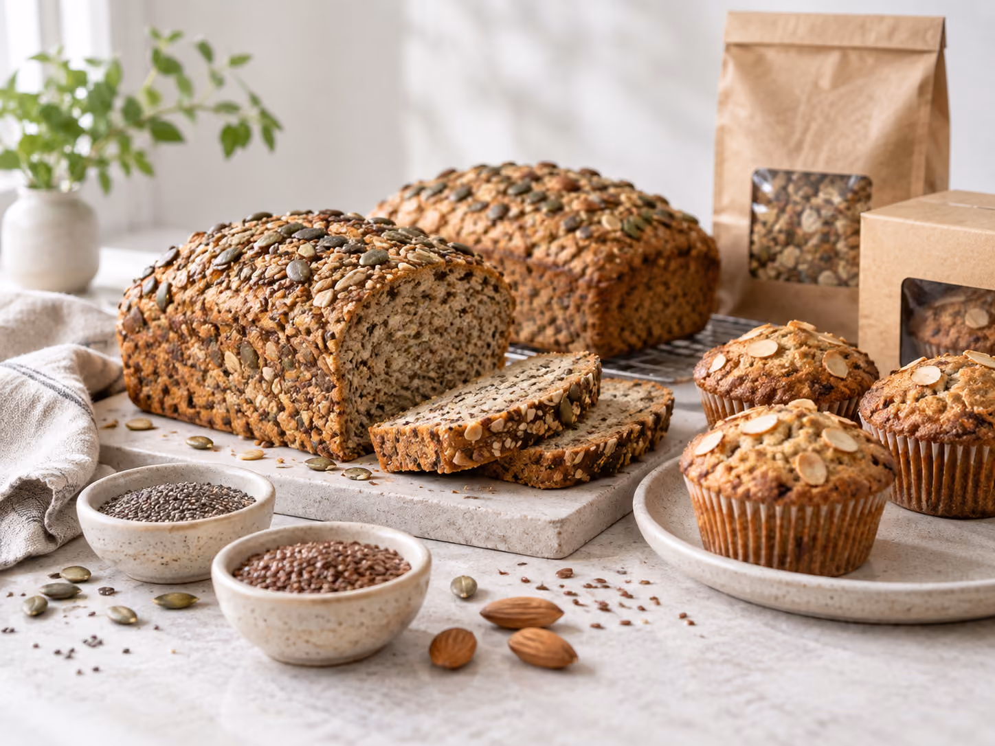 Panificados de semillas y harinas alternativas con packaging natural
