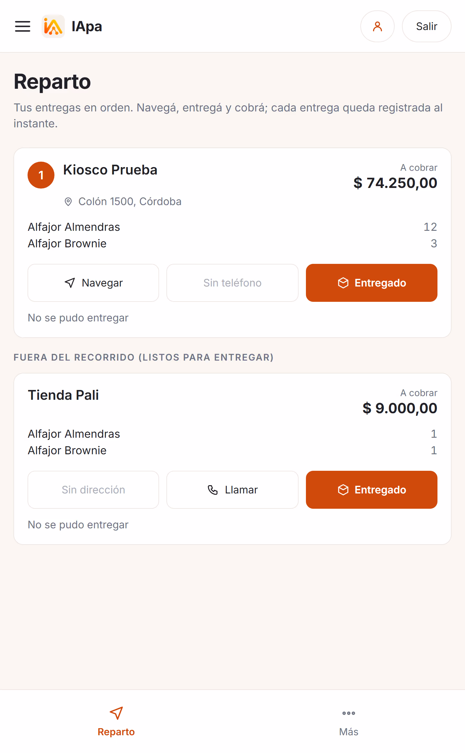 IApa en el celular, con la hoja de reparto del día