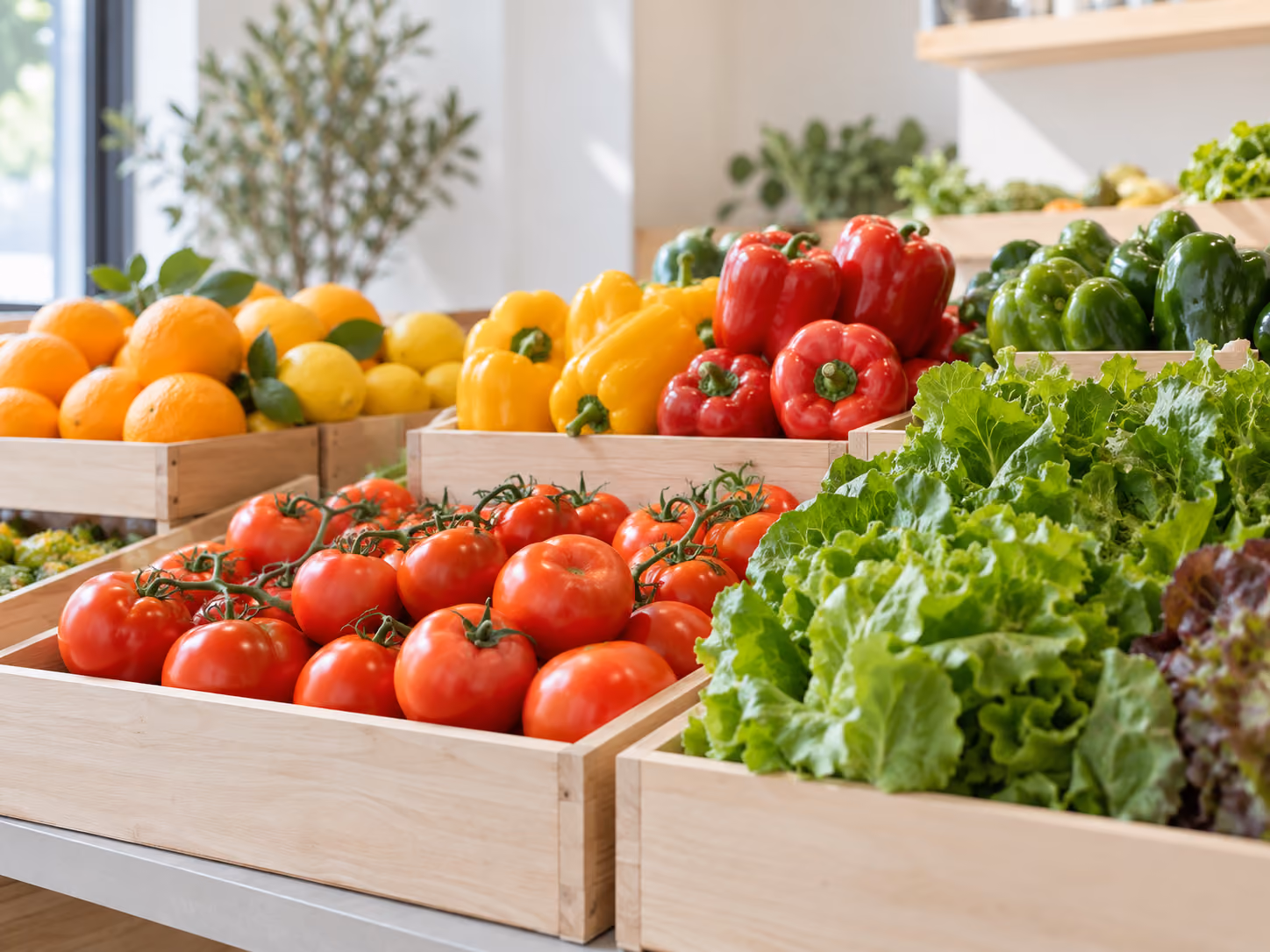 Frutas y verduras frescas en exhibición